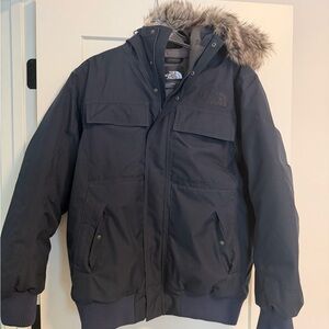 The North Face Men's Dark Blue Gotham II size large faux fur hooded parka